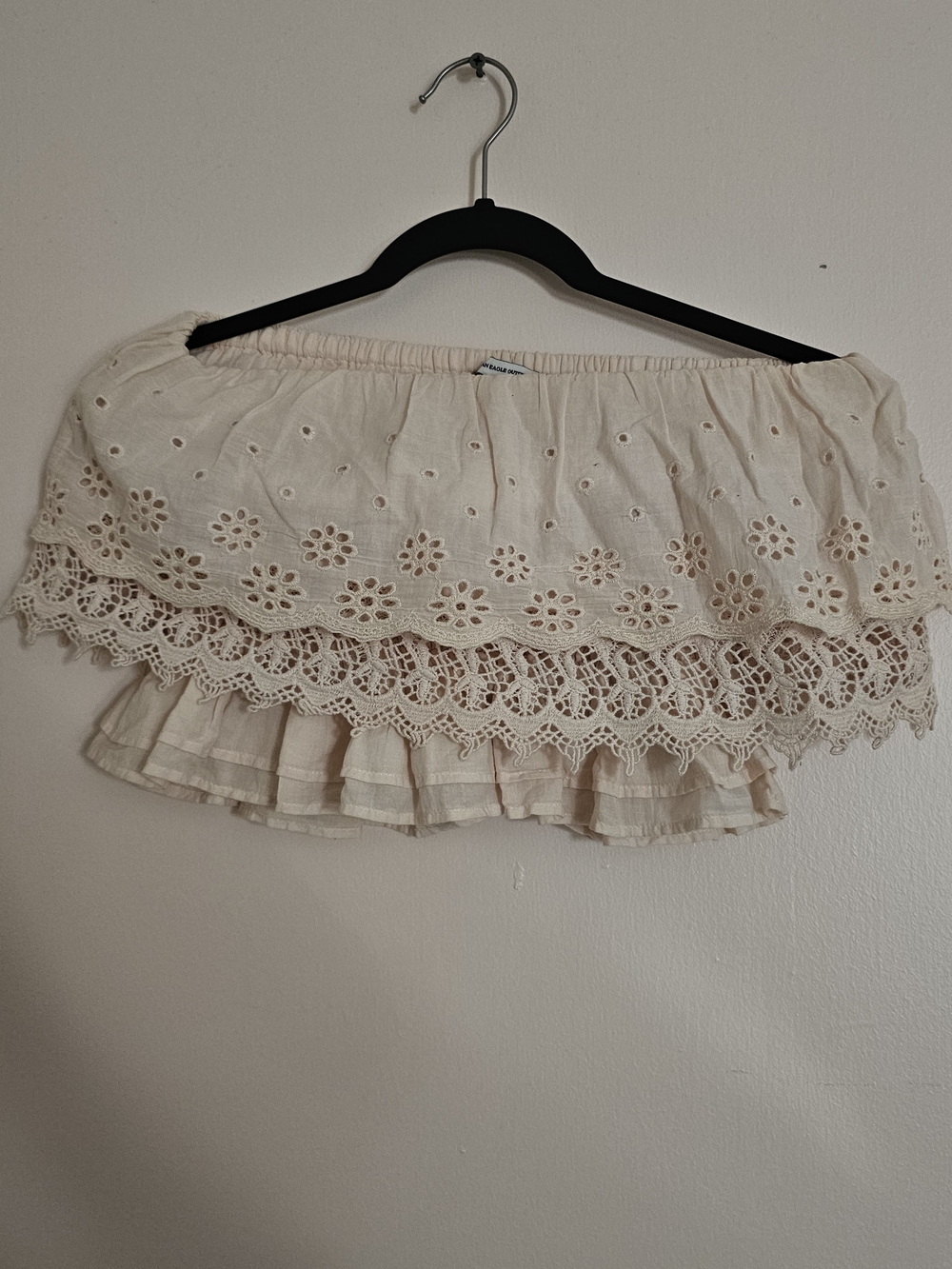 American Eagle Outfitters Small Cream Eyelet Tiered Strapless Top